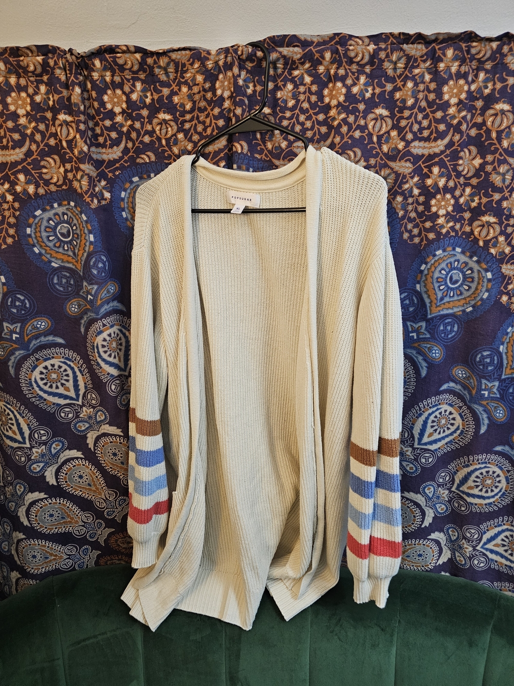 POPSUGAR Light Open-Front Cardigan with Multicolor Striped Sleeves